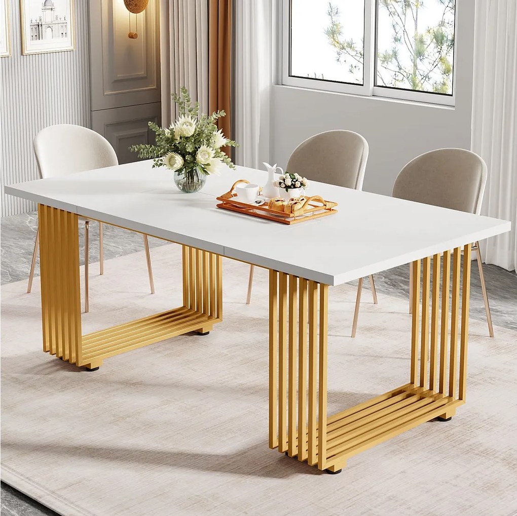 Nowoczesny stół jadalny dla 6-8 osób, 71-calowy biały stół jadalny, drewniany stół kuchenny na Dzień Świętego Patryka