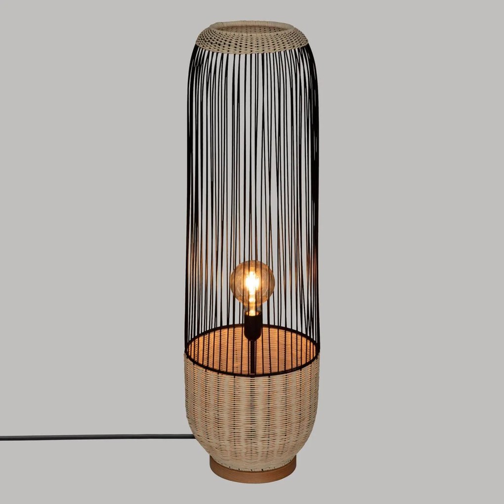 Lampa podłogowa boho Anea, rattan i metal, wys. 95 cm