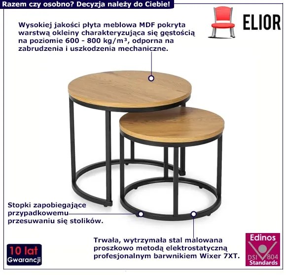 Dwa okrągłe stoliki kawowe do salonu dąb złoty B0-E54