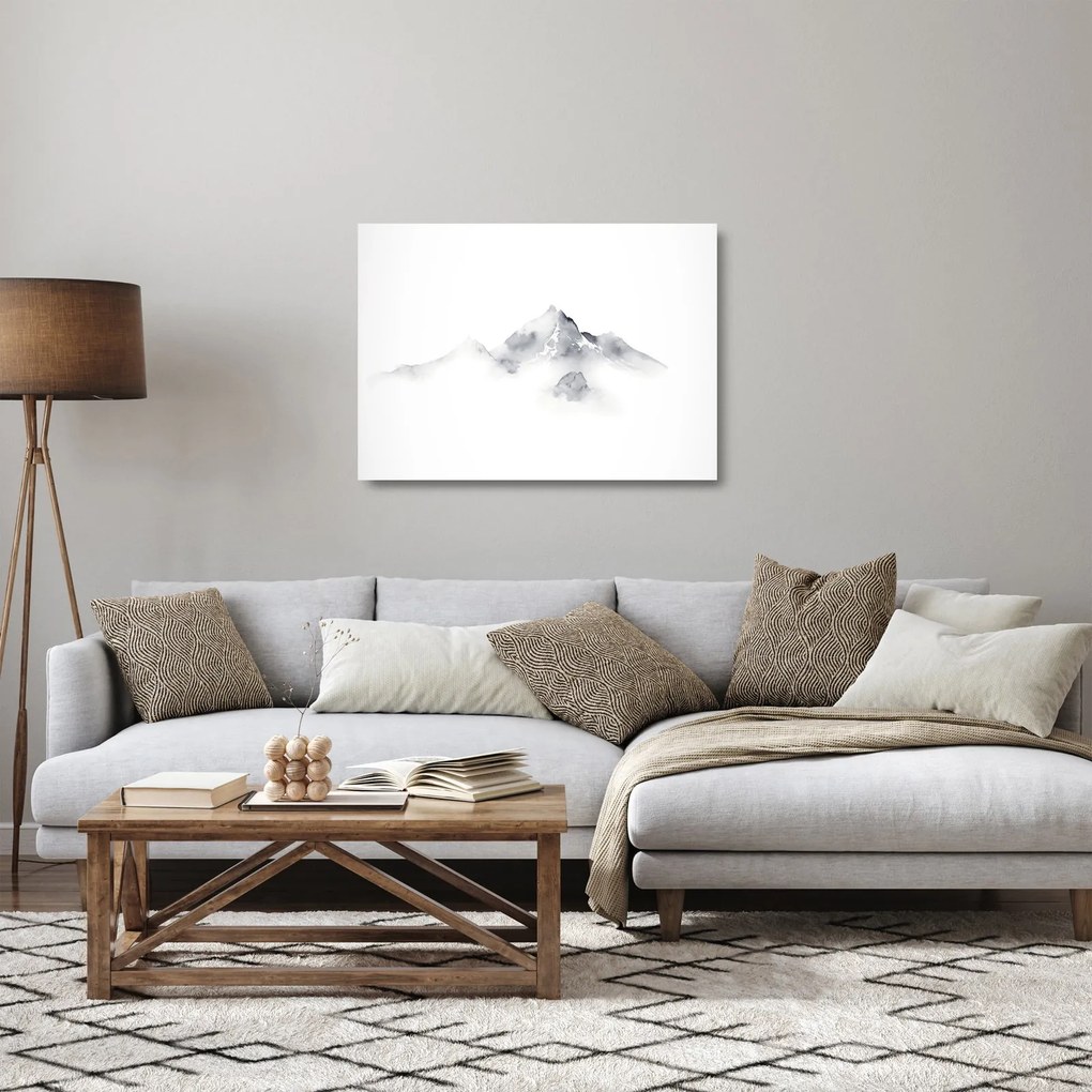 Obraz na szkle - Obraz gór namalowany tuszem (70x50 cm)