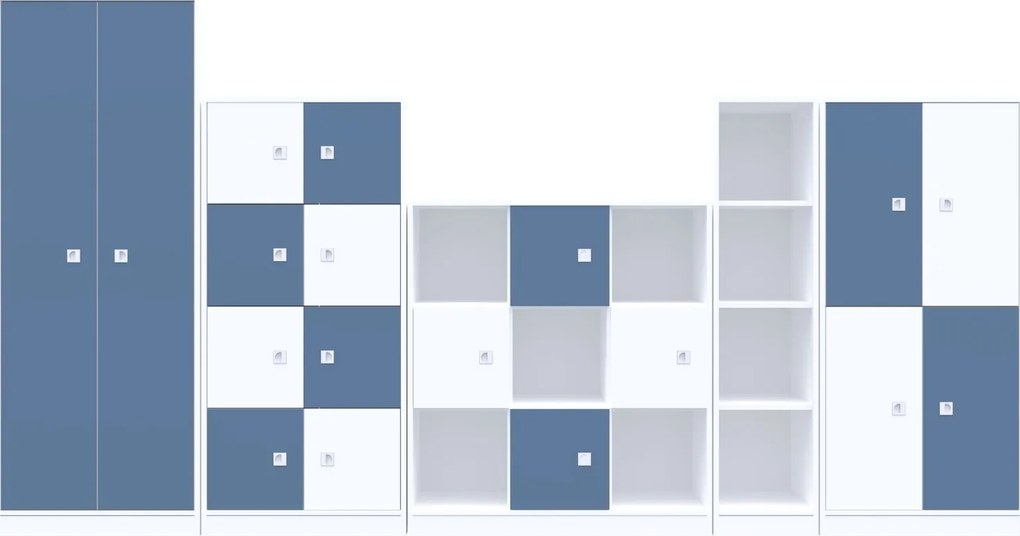 Nowoczesna meblościanka do klasy lekcyjnej Blox Colours 9, fronty pastelowe niebieskie