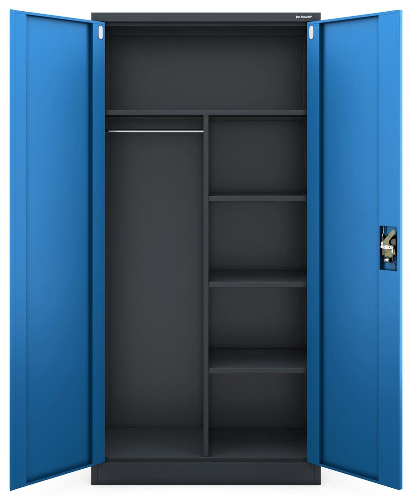 Szafa metalowa wielofunkcyjna z drążkiem antracytowo-niebieska, 900x1850x450 mm: DAWID