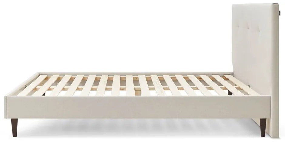 Beżowe tapicerowane łóżko dwuosobowe ze stelażem 180x200 cm Tory – Bobochic Paris