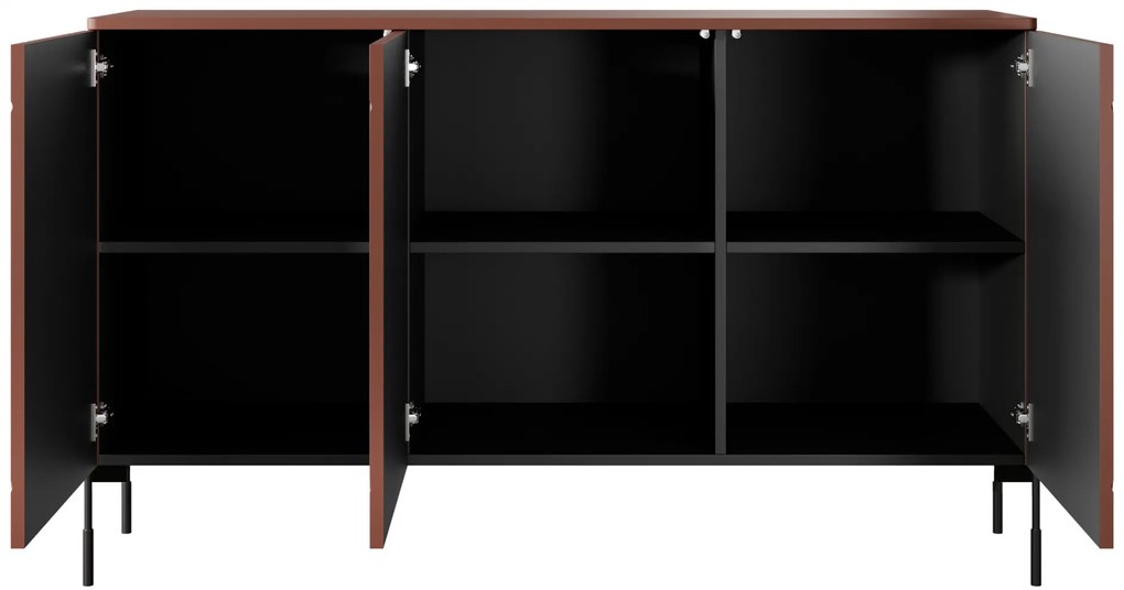 Komoda trzydrzwiowa Sonatia na metalowych nogach 150 cm - burgund