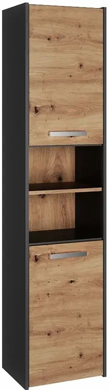 Wysoka szafka łazienkowa z półkami antracyt + dąb artisan - Boleris 3X
