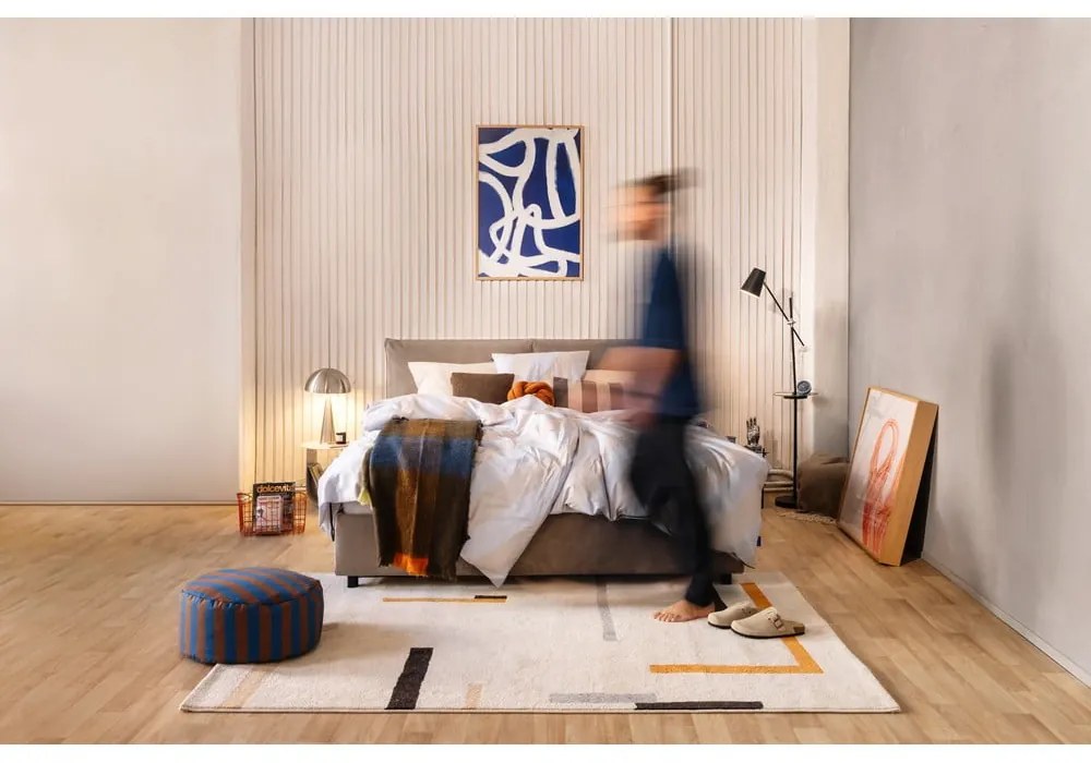 Łóżko tapicerowane dwuosobowe taupe z miejscem do przechowywania z materacem/kratką 180x200 cm Myra Pillow - Bonami Selection