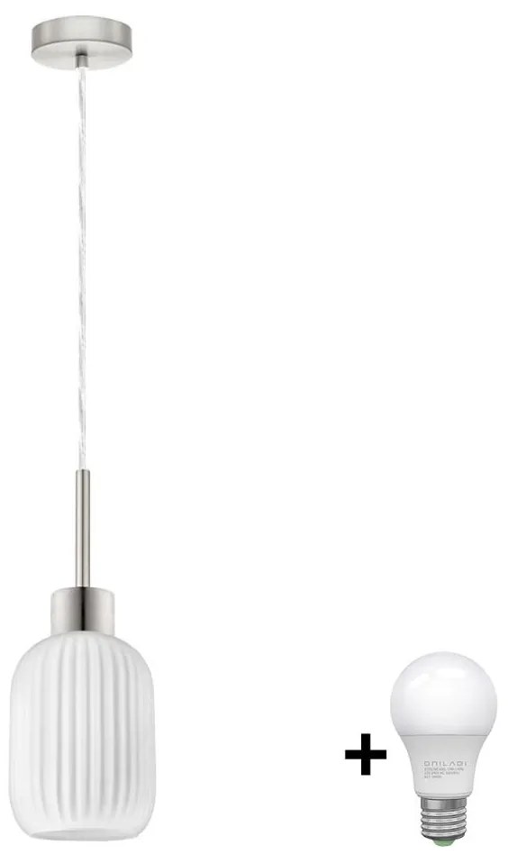 Lampa wisząca LED na linkę HARMA 1xE27/60W/230V, śr. 14 cm, matowy chrom/biały