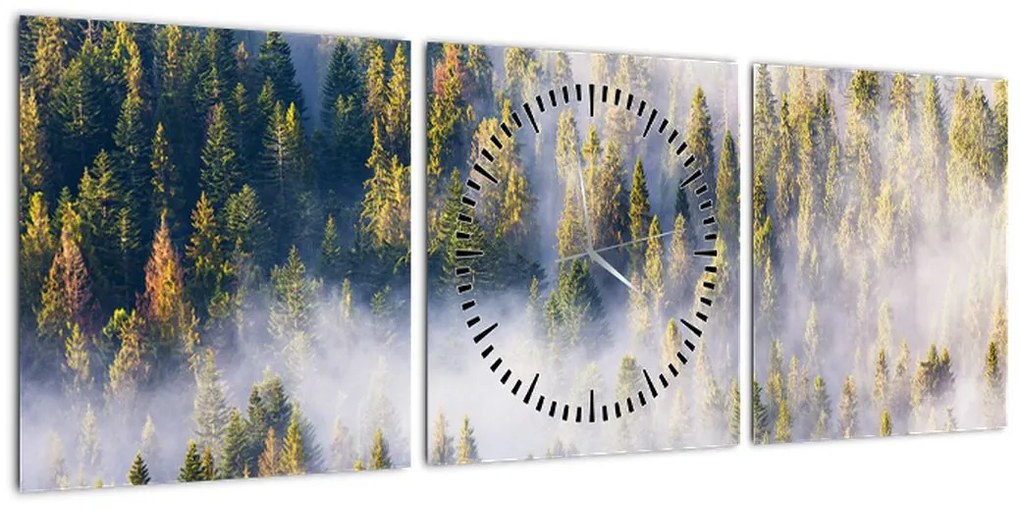 Obraz drzew we mgle (z zegarem) (90x30 cm)
