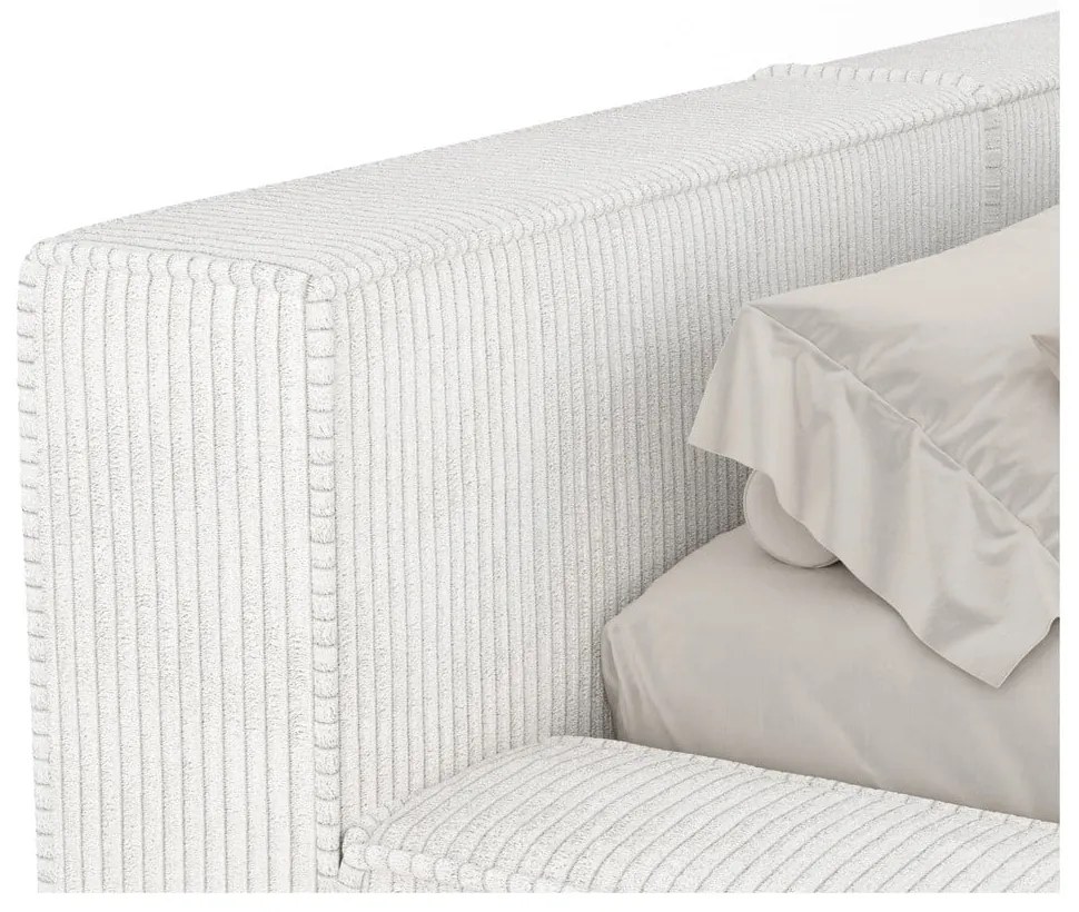 Kremowe tapicerowane łóżko dwuosobowe ze schowkiem ze stelażem 140x200 cm Voliera – Maison de Rêve