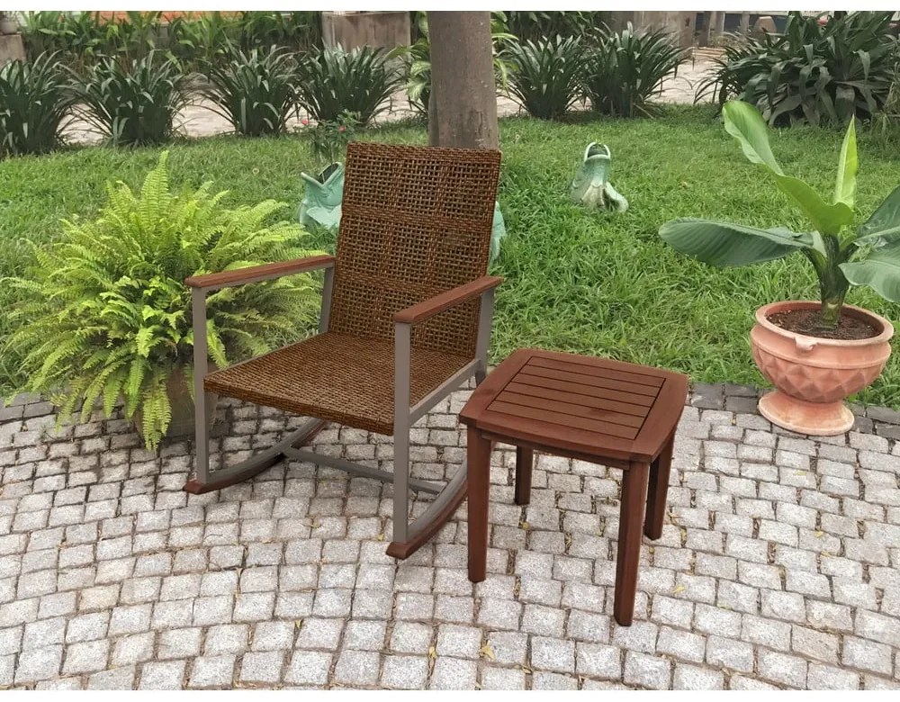 Ciemnobrązowy drewniany fotel bujany ze stolikiem Sinaloa – Garden Pleasure