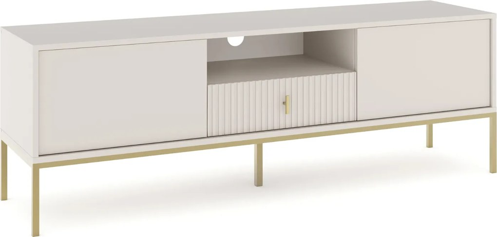 Szafka RTV do Salonu z Szufladą MARCOS 154 cm Kaszmir/Złoty Ryflowana Nowoczesna