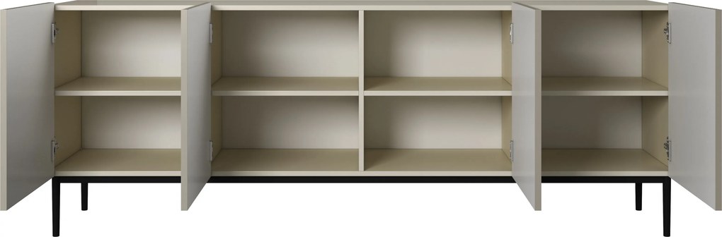 Komoda Nicole 200 cm czterodrzwiowa z ryflowanym frontem - kaszmir / czarne nóżki