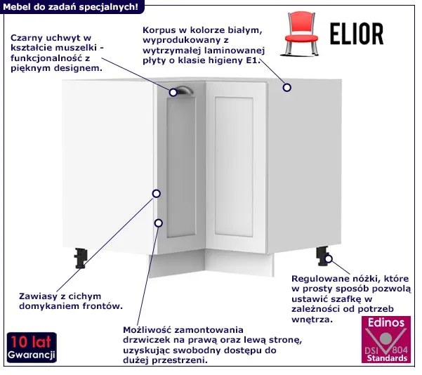 Dolna szafka kuchenna narożna biała - Pergio 24X 86 cm