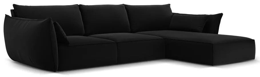 Czarny aksamitny narożnik (prawostronny/z szezlongiem) Vanda – Mazzini Sofas
