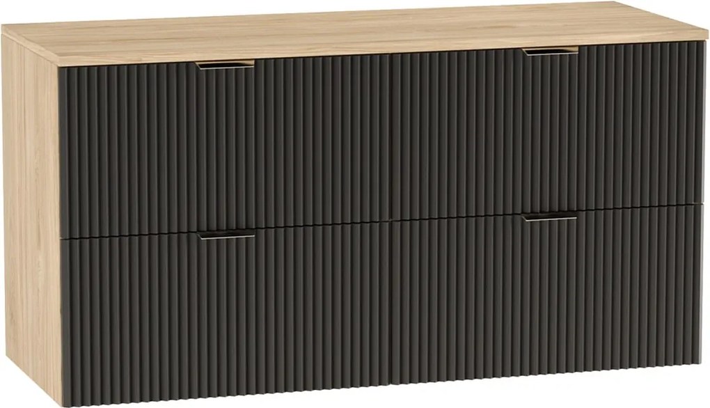 Szafka pod umywalkę WENA, ryflowane fronty, Willy, 120x60x47 cm, Czarna/Orzech