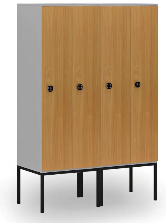 Drewniana szafa ubraniowa S4 z podstawą, 2-drzwiowa, 1871 x 600 x 500 mm, demontaż, zamek kodowy, szary/niebieski