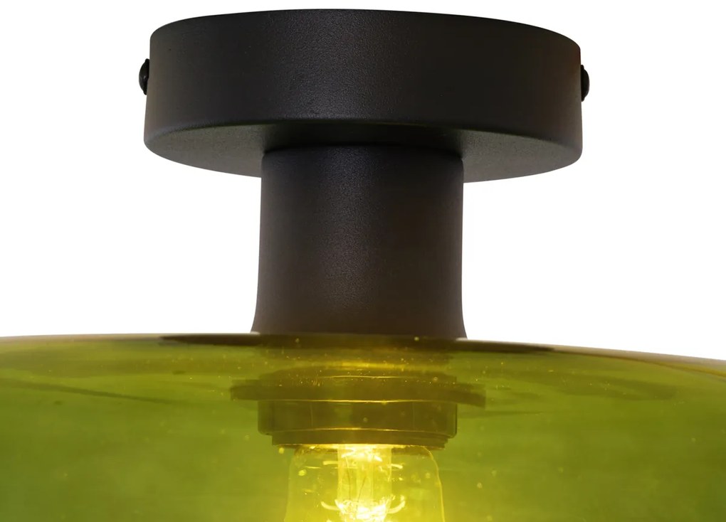 Retrowana lampa sufitowa czarna ze szklanym zielonym kloszem - Bizle Retro Oswietlenie wewnetrzne