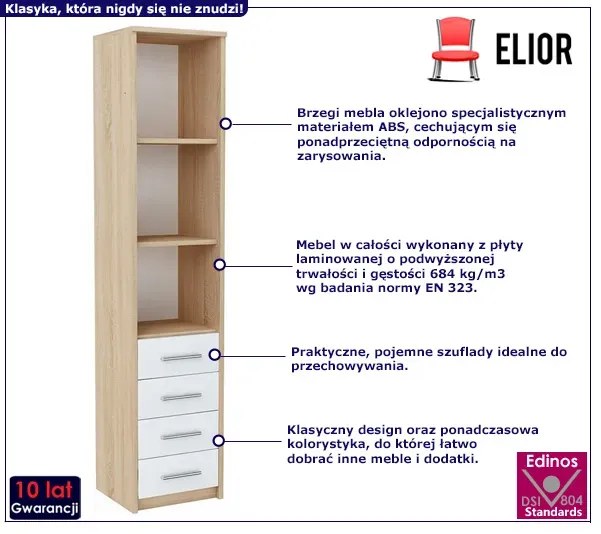 Regał z półkami i szufladami do salonu dąb sonoma + biały L7-F89