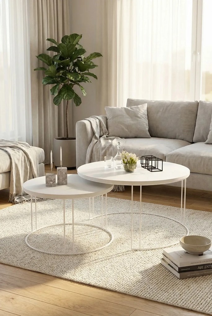 Biały zestaw dwóch stolików kawowych L2-N79