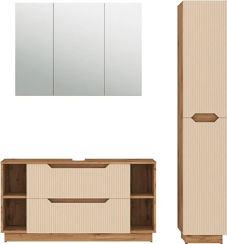 Zestaw mebli łazienkowych dąb/kaszmir w paski 119.2x35x62.5 lotta