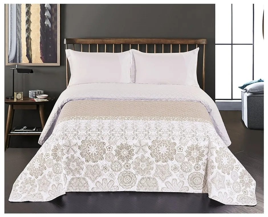 Beżowa narzuta dwustronna z mikrowłókna DecoKing Alhambra, 240x260 cm
