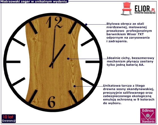 Loftowy zegar ścienny w kolorze dębu F9-W26