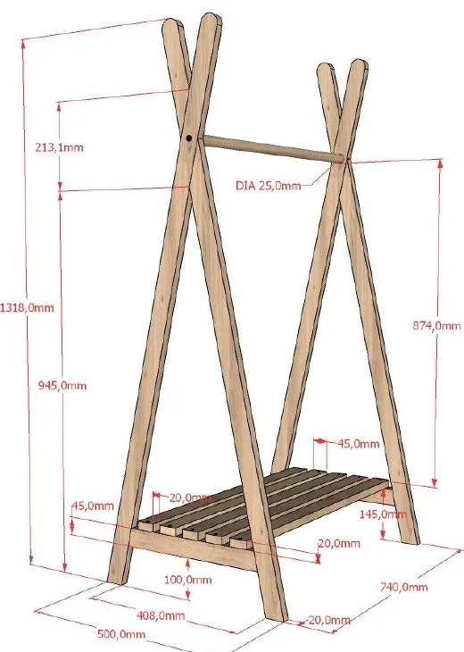Wieszak dziecięcy z litego drewna dębowego w naturalnym kolorze 74x132 cm Forrest – Vipack