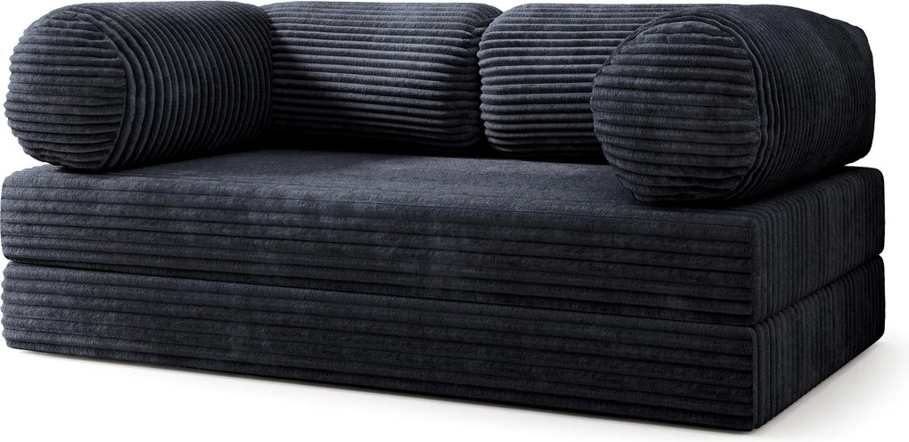 Masseno Sofa piankowa ALVIO z funkcją spania, Kanapa z pianki do salonu, Bezmontażowa, Tkanina sztruksowa – Czarny TILIA 100