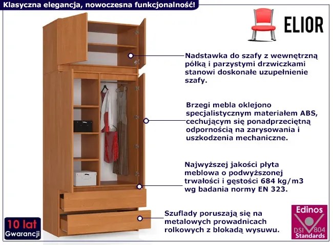 Dwudrzwiowa szafa z drążkiem i półkami olcha - Enio 3X