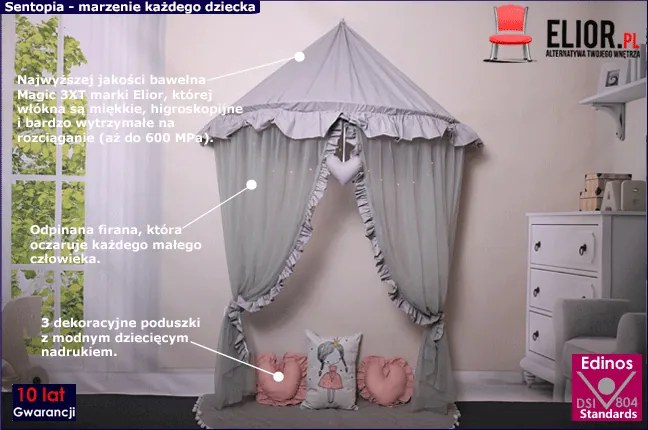 Szary baldachim nad łóżeczko z oświetleniem LED C8-A30