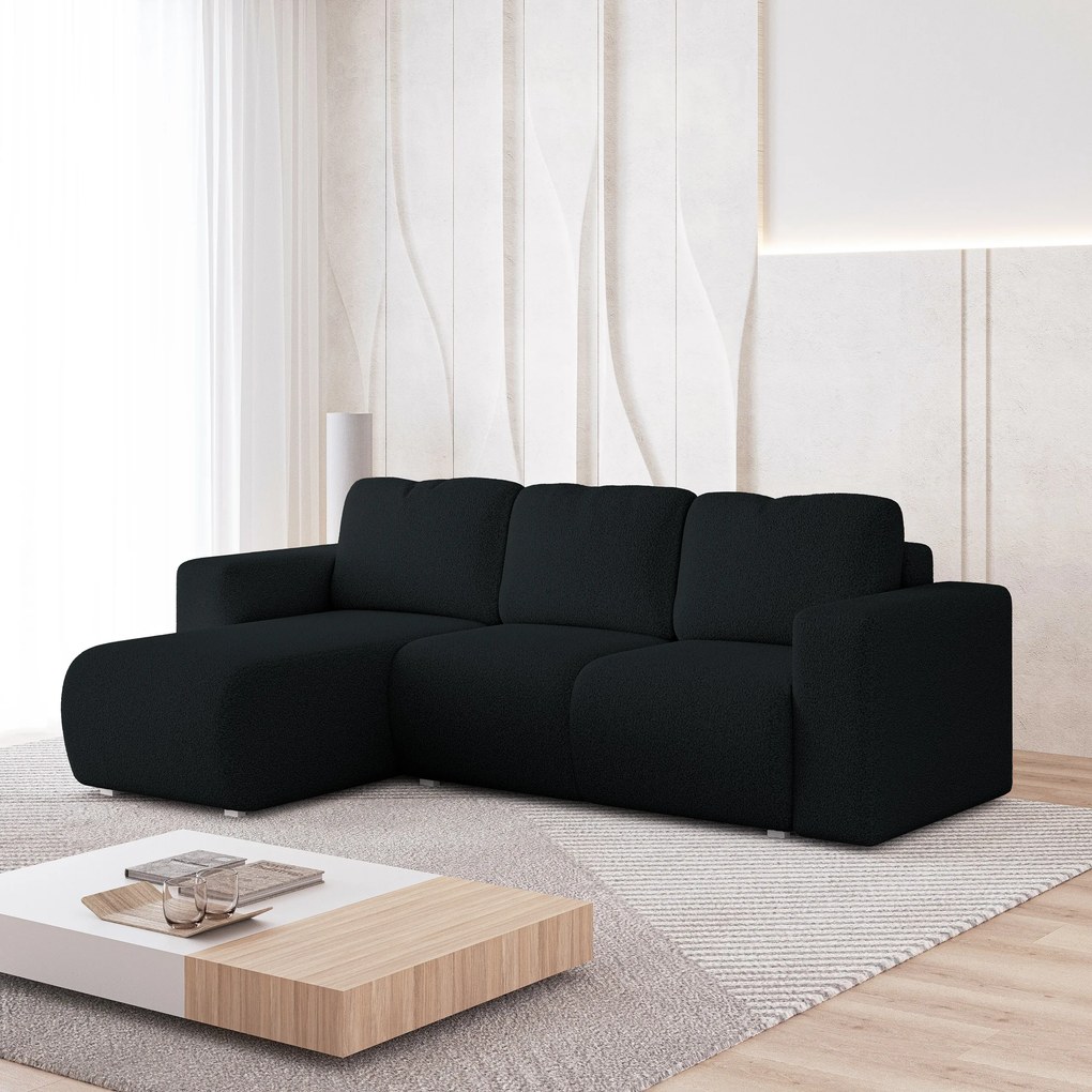 Masseno Narożnik RINOVA z funkcją spania i pojemnikiem na pościel Narozniki L, Rozkładana sofa - Czarny, QUELLE 100