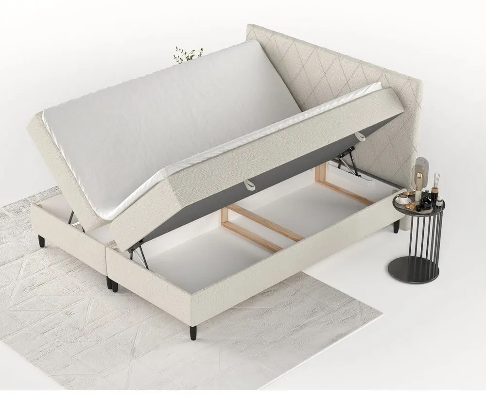 Beżowe łóżko boxspring ze schowkiem 140x200 cm Gwen – Maison de Rêve