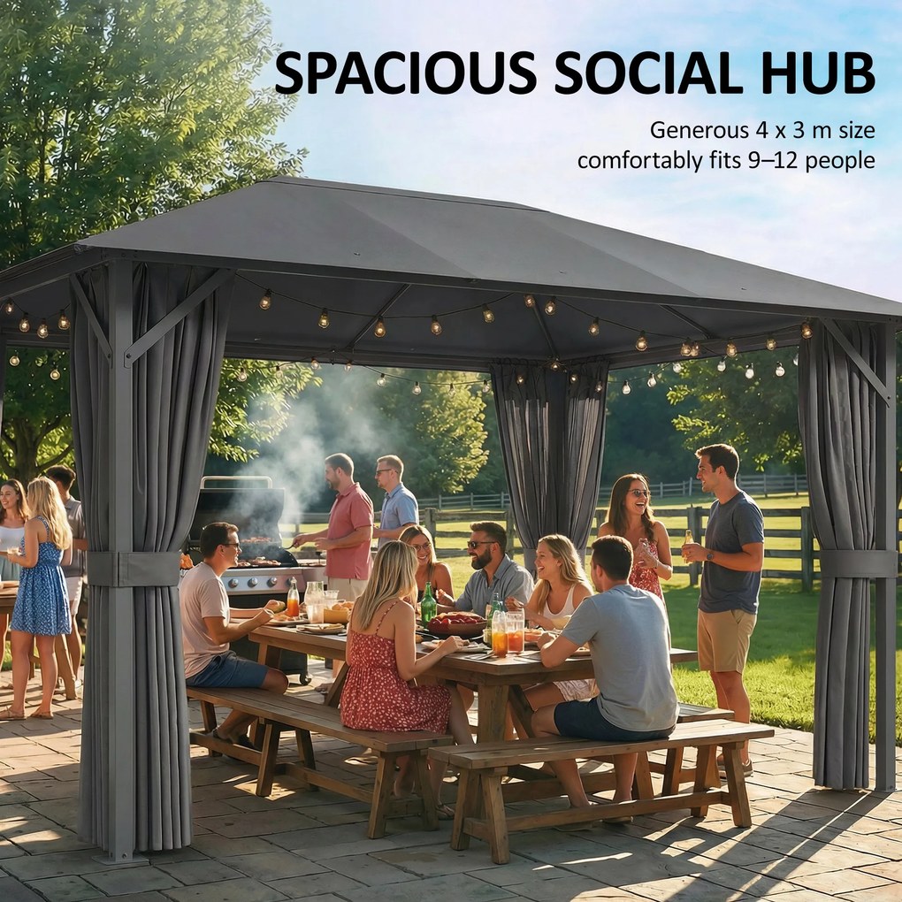 Outsunny Altana ok. 4x3m Wodoodporna Stabilna Zimowa Altana z Moskitierą, 4 ścianami, wentylacją i otworami odpływowymi | Aosom PL