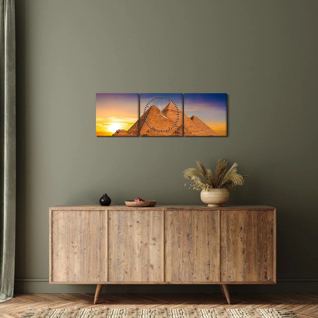 Obraz - piramidy egipskie (z zegarem) (90x30 cm)