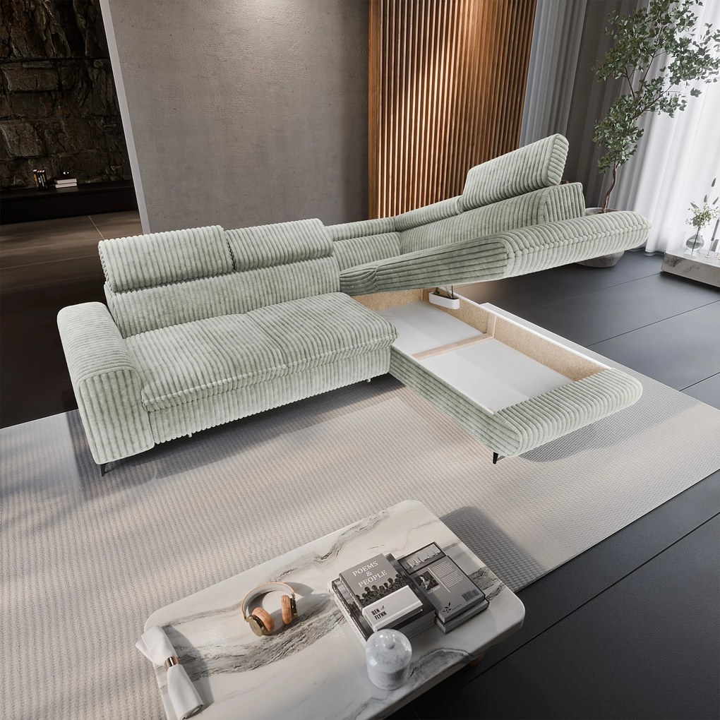 Masseno Narożnik VELISS z funkcją spania i pojemnikiem na pościel Rozkładana sofa do Salonu - Jasnoszary, TILIA 83