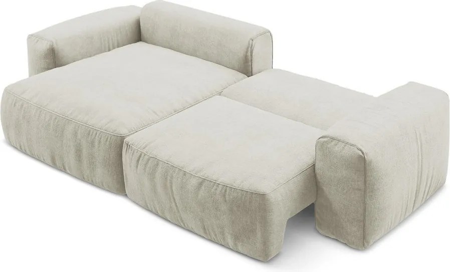 Beżowy rozkładany narożnik z tkaniny szenilowej (lewostronny/z szezlongiem) Kuki – Makamii