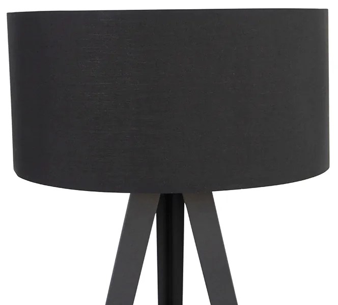 Lampa stojąca czarna z czarnym kloszem i złotym wnętrzem - Ilse