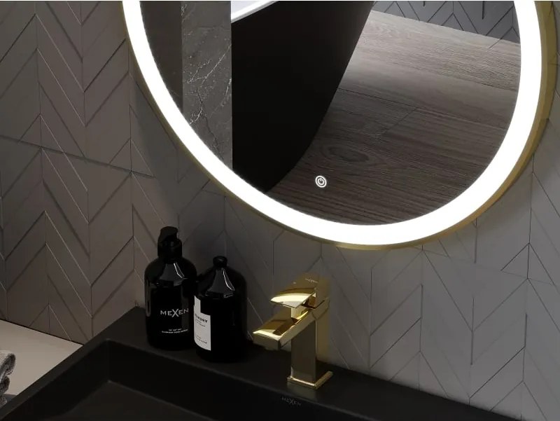 Mexen Esso lustro łazienkowe podświetlane, okragłe 60 cm, LED 6000K, antypara, rama złota szczotkowana - 9825-060-060-611-50