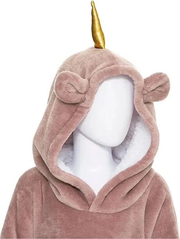 Bluza Kocyk Dziecięcy Jednorożec Różowy z Kapturem Miękki i Ciepły 60x95 cm z Kieszenią Przednią