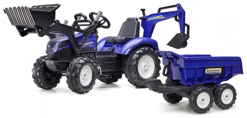 Falk traktor na pedały new holland z przyczepą oraz łyżką i koparką