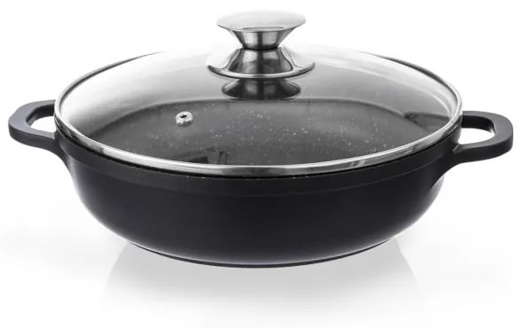 Niski garnek z powierzchnią nieprzywierającą Pfluon Granit i szklaną pokrywką Orion Grande, ⌀ 24 cm