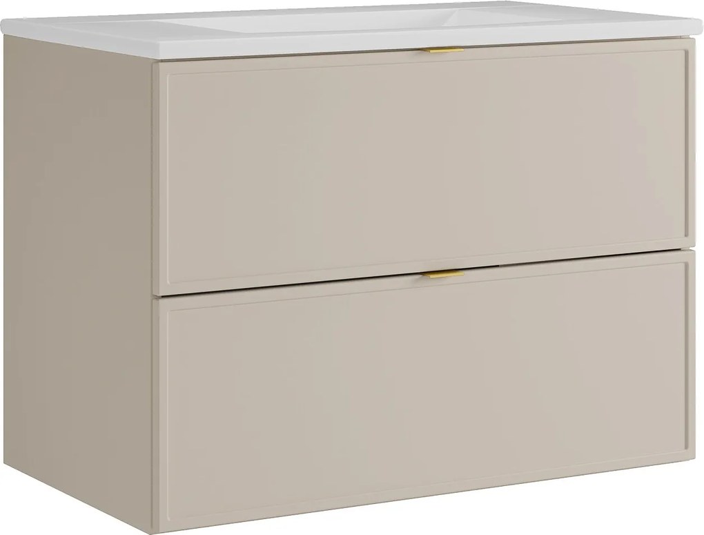 Wisząca szafka łazienkowa z wpuszczaną umywalką – Beżowa – 80 cm – ONDIL