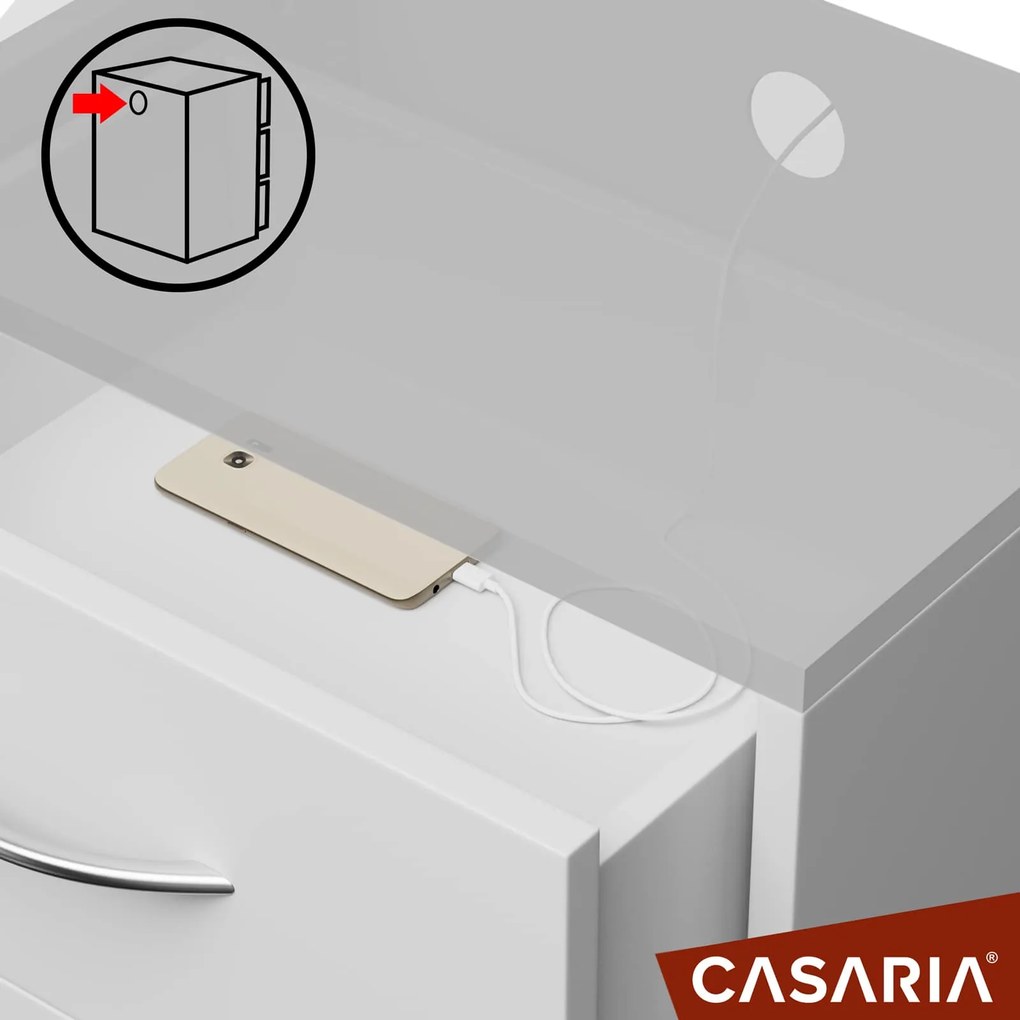 Casaria Szafka nocna ELOISE z podświetleniem, 54x39x28cm, biała