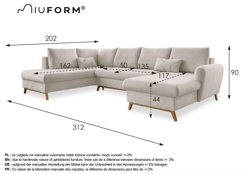Ceglasta rozkładana sofa w kształcie litery "U" Miuform Scandic Lagom, lewostronna