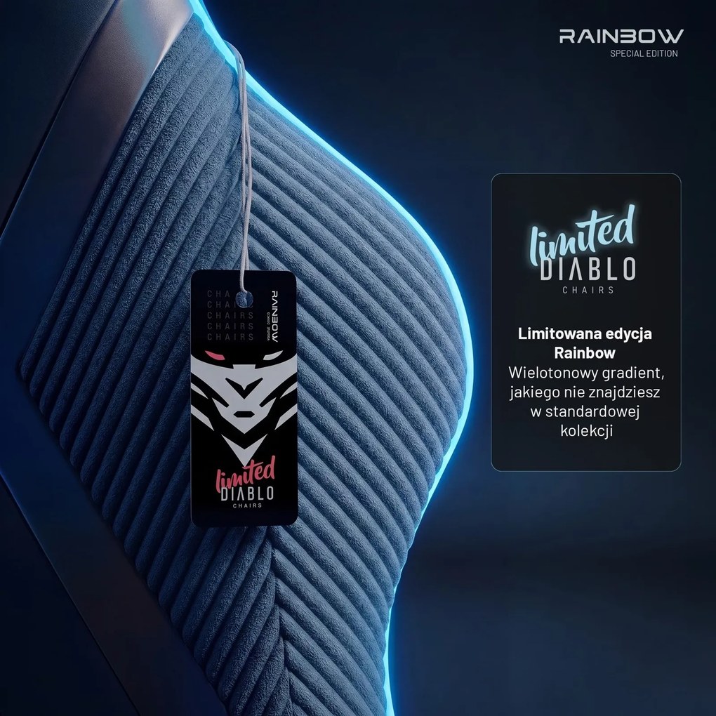 Fotel gamingowy materiałowy Diablo X-Horn 2.0 Normal Size, Rainbow Blue
