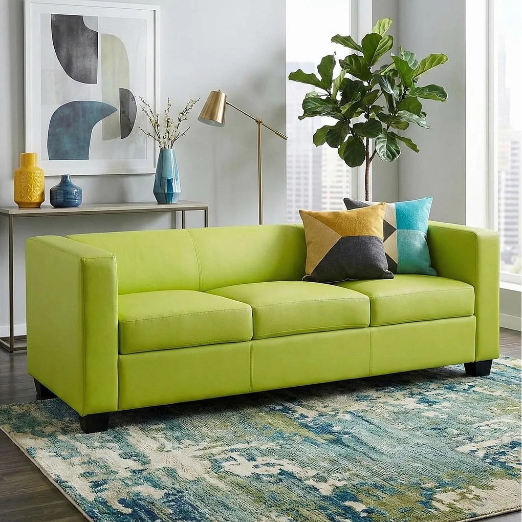 Sofa 3-osobowa Lille,  sztuczna skóra, jasnozielona