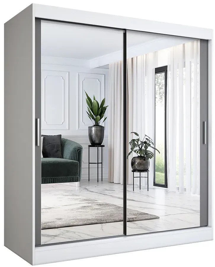 Szafa przesuwna z lustrem biel + antracyt 180 cm - Kukkin 5X
