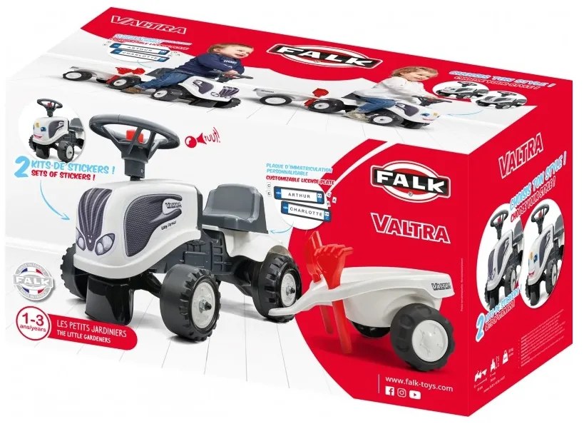 Falk traktorek baby valtra biały z przyczepką + akc. od 1 roku