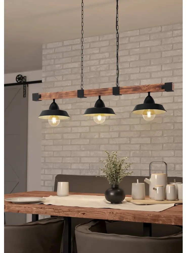 Czarno-naturalna lampa wisząca z metalowym kloszem OLDBURY – EGLO