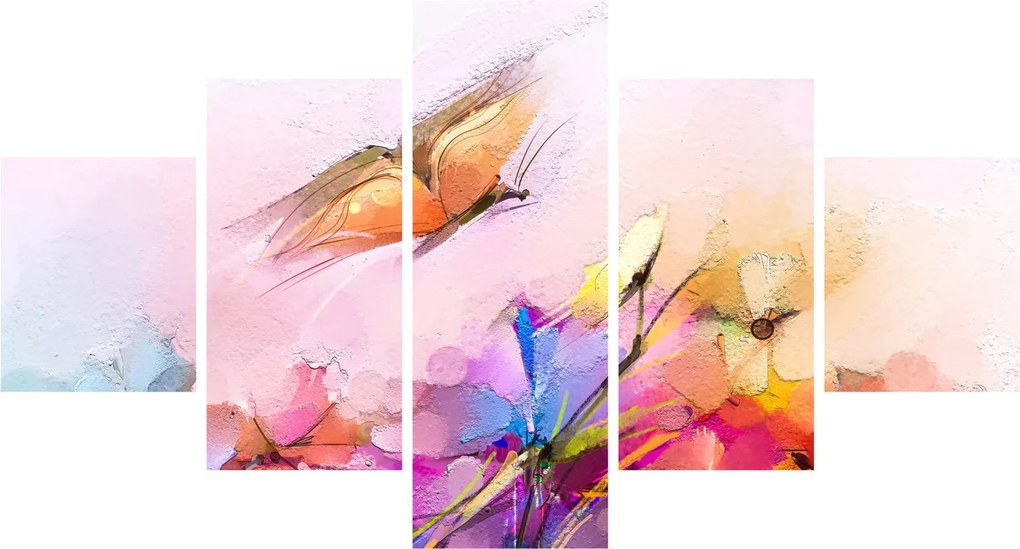 Obraz - Motyl nad kwiatem, abstrakcja (125x70 cm)